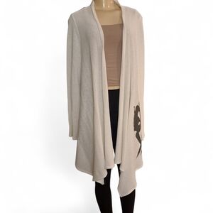 Kontrast White Open Front Longline Cardigan Abstract Art Sweater Size L